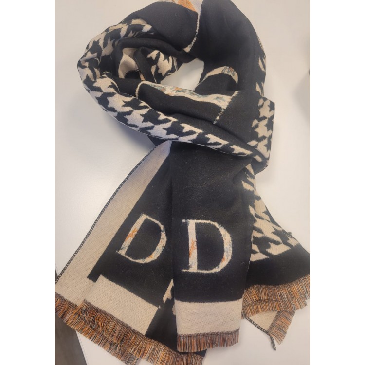 ORNELLA Sjaal zwart/beige met gebloemde letter D
